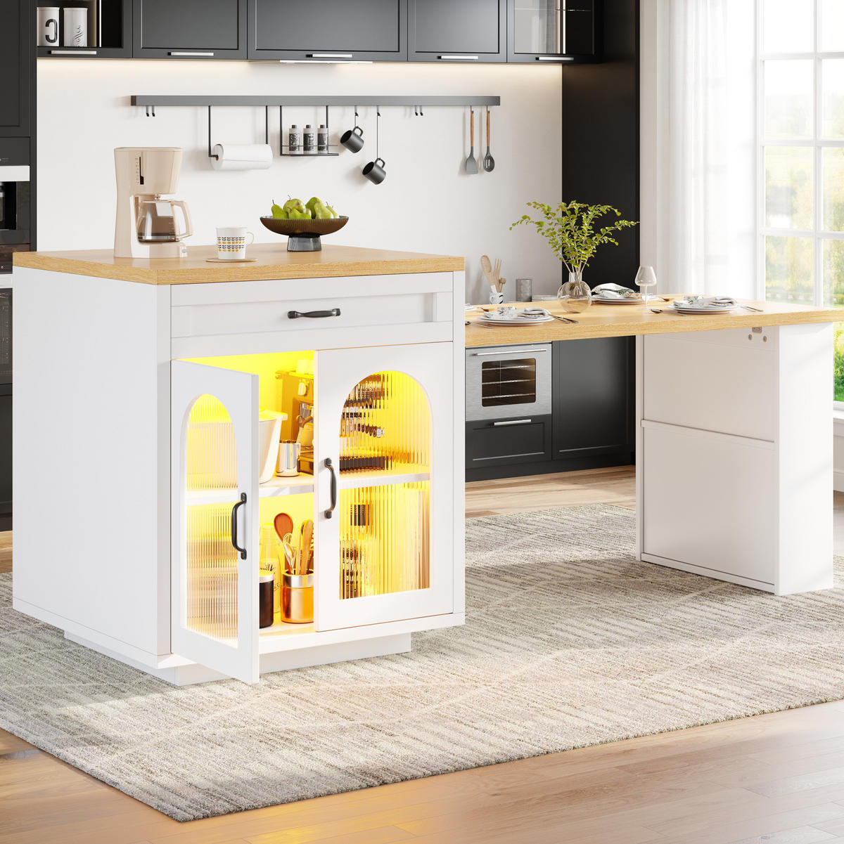 BUFFET 196/59/94 cm weiß aus MDF mit LED - Weiß, Holzwerkstoff (196/94/59cm) - OKWISH