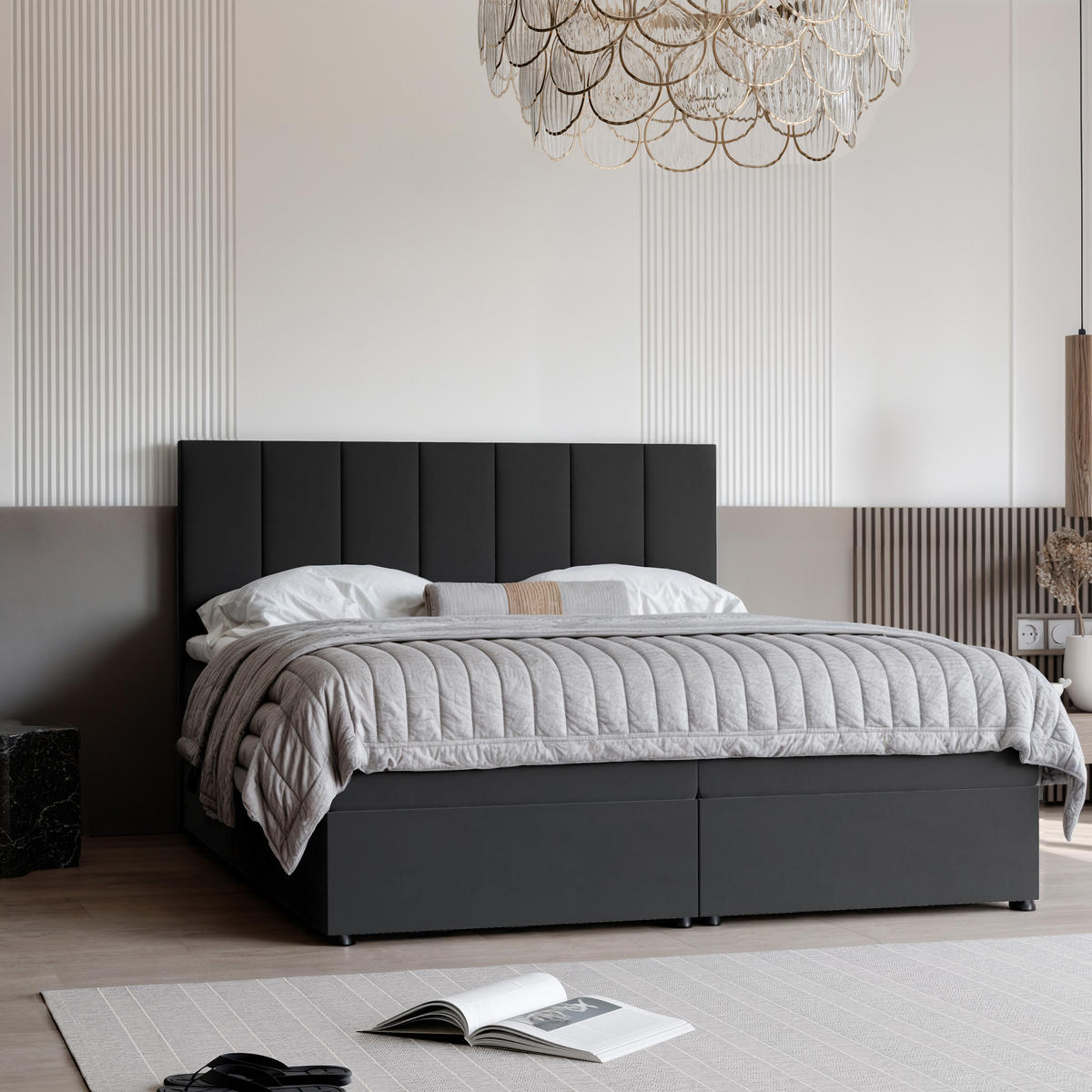 BOXBETT ZELTO 160/200 cm, mit Matratze und Topper, Schwarz - Schwarz, Holzwerkstoff/Textil (160/200cm) - Idohome