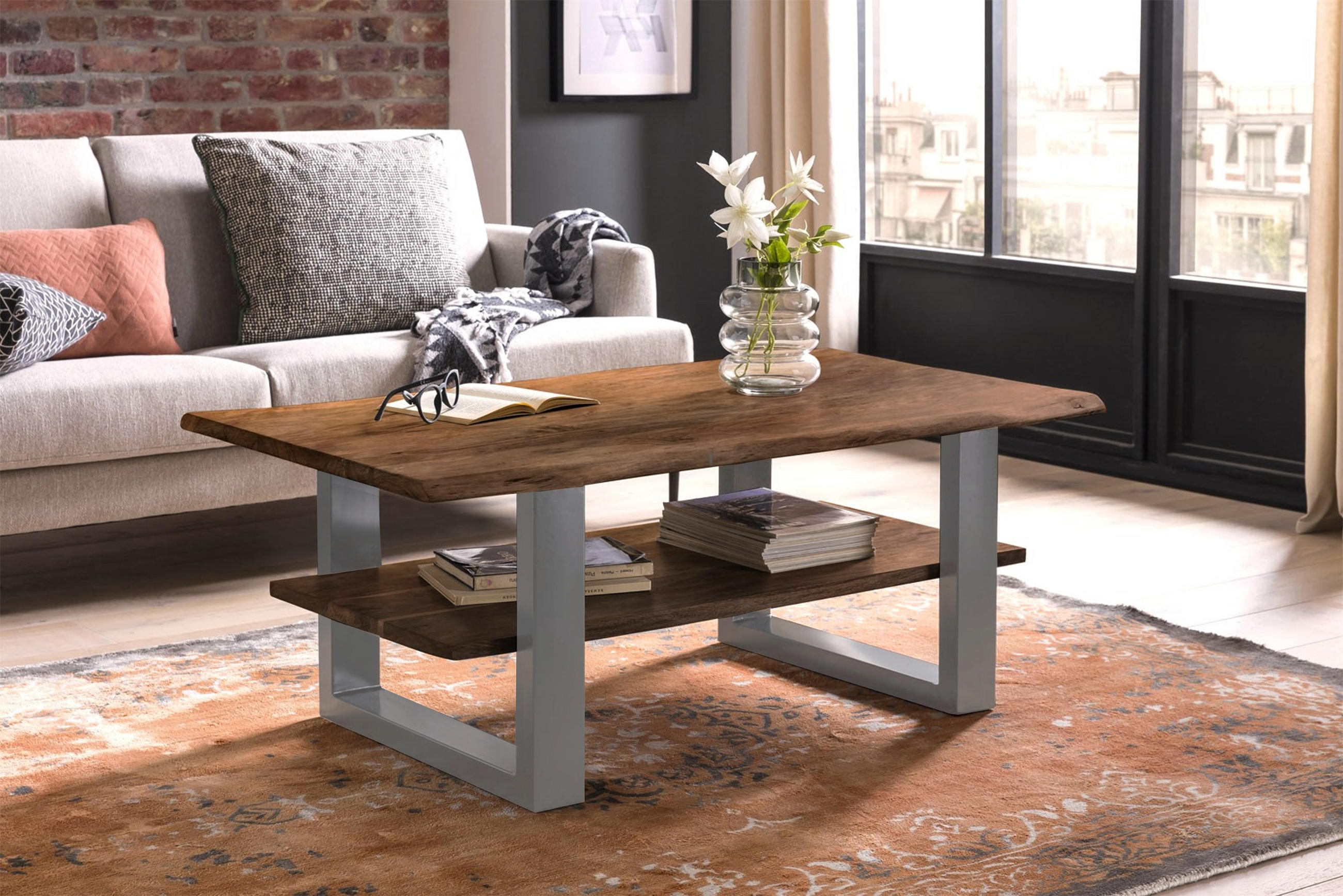 COUCHTISCH PATRICK - Silberfarben/Braun, Holz/Metall (65/115/46cm) - SAM