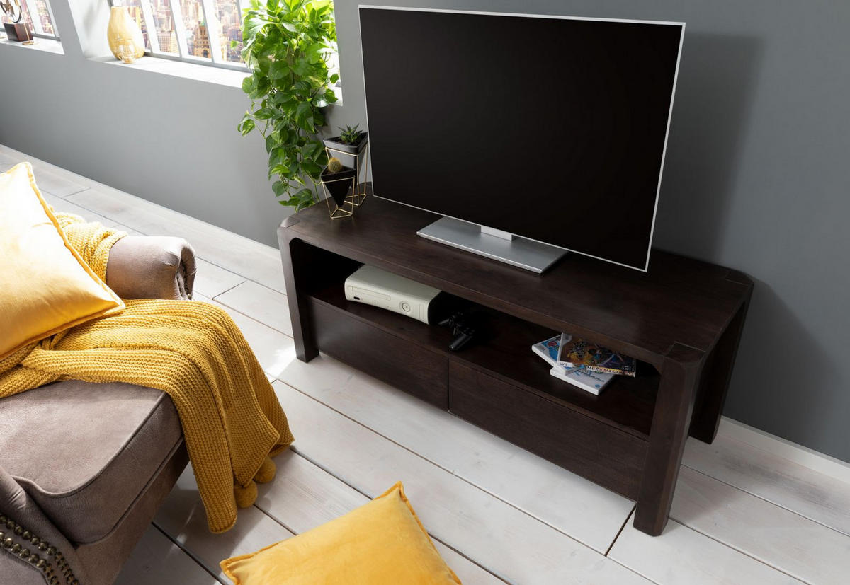 TV-BOARD Akazie 125x45x50 tabak lackiert BUENO #4002 - Dunkelbraun, Holz (125/50/45cm) - Massivmoebel24