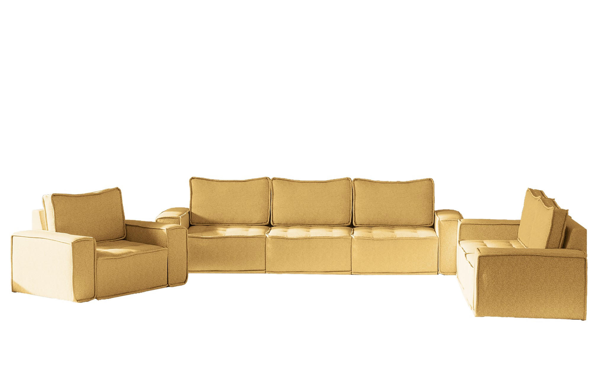SOFASET Sande 3-2-1 In Raven - Gelb, Holzwerkstoff/Textil (292/85/90cm) - Fun Möbel