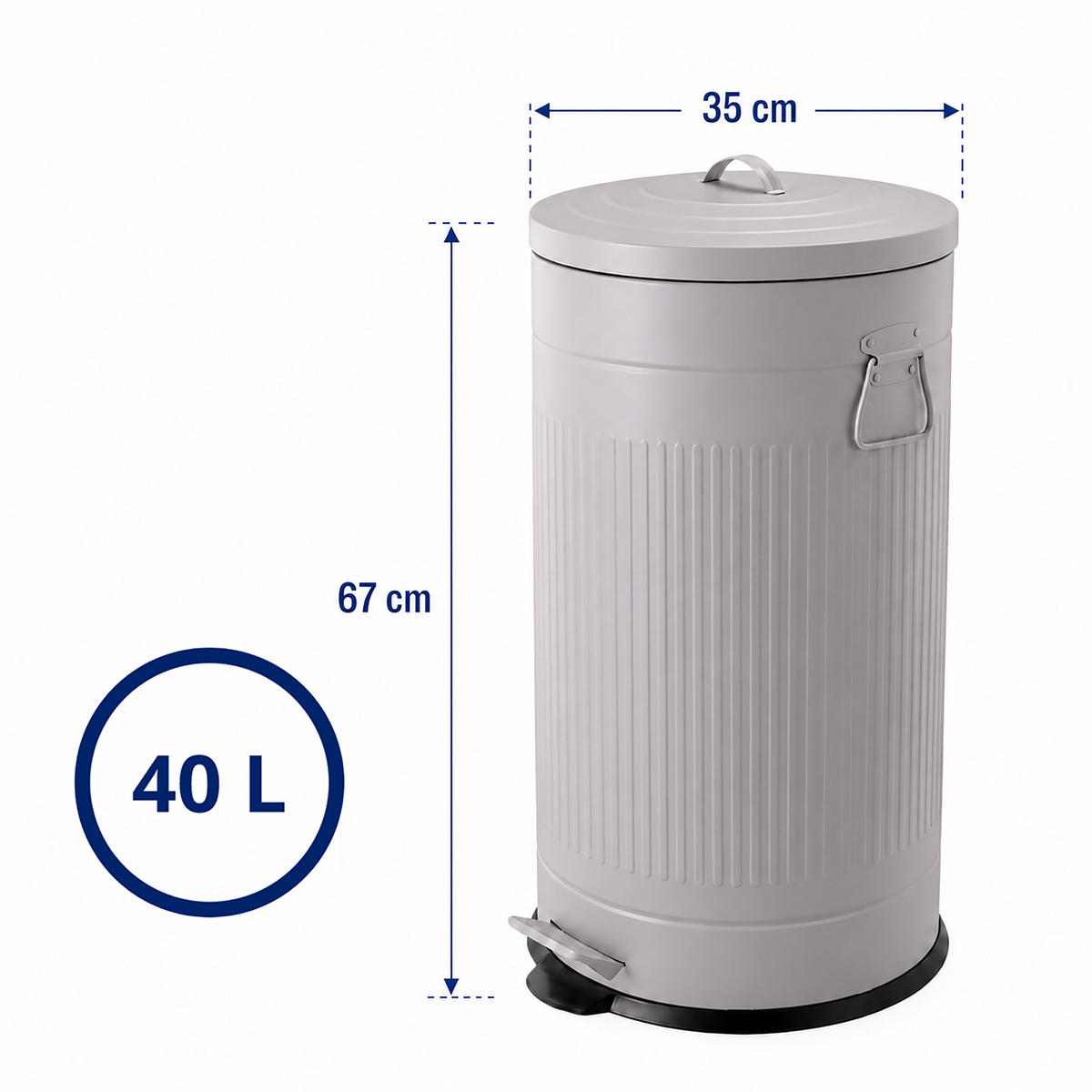 MÜLLEIMER Grau Treteimer Soft-Close 40 l - Grau, Kunststoff/Metall (35/67/35cm) - Relaxdays