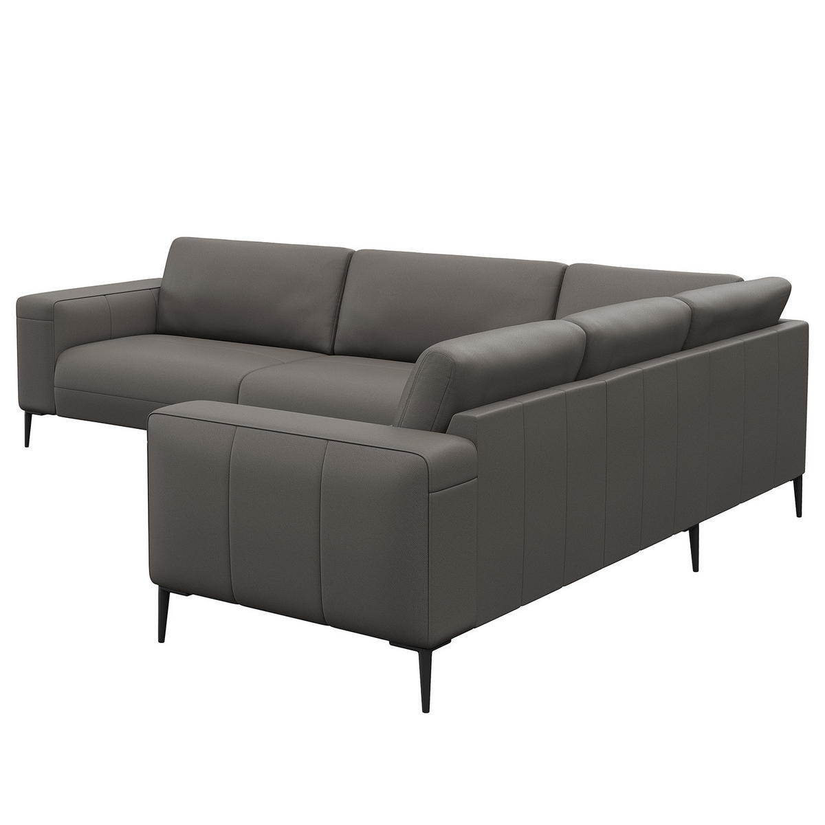 ECKSOFA mit Ottomane - Schwarz/Grau, Leder/Metall (290/230cm) - home24