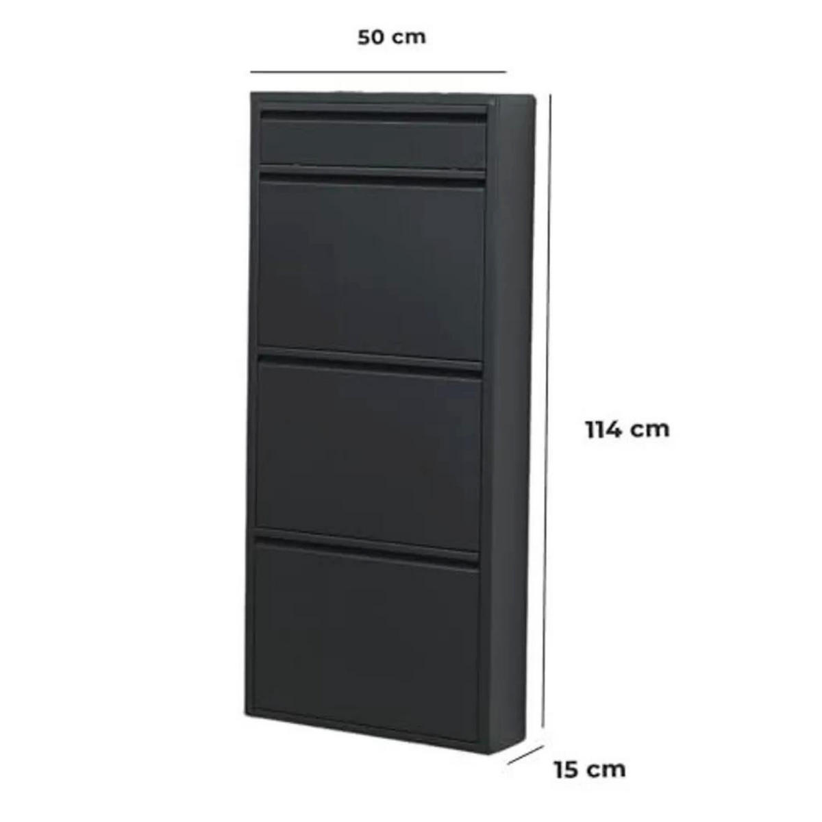 SCHUHSCHRANK schmal Metall mit Magnet 3 Plus Klappen Schwarz - Schwarz, Metall (50/114/15cm) - Gowoll