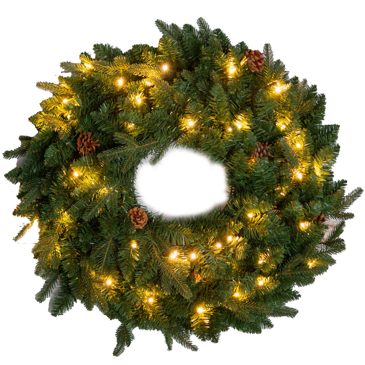 WEIHNACHTSKRANZ LED Tannenzapfen 60 cm - Grün, Kunststoff (65/15cm)