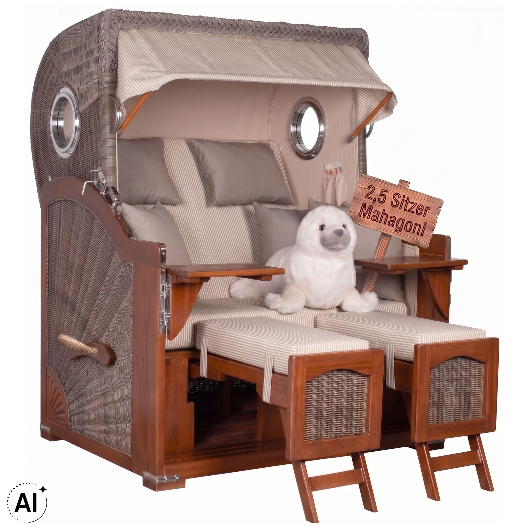 STRANDKORB XXL Düne Grande 2,5 Sitzer - Taupe/Braun, Metall (142/170/95cm) - Mr. Deko
