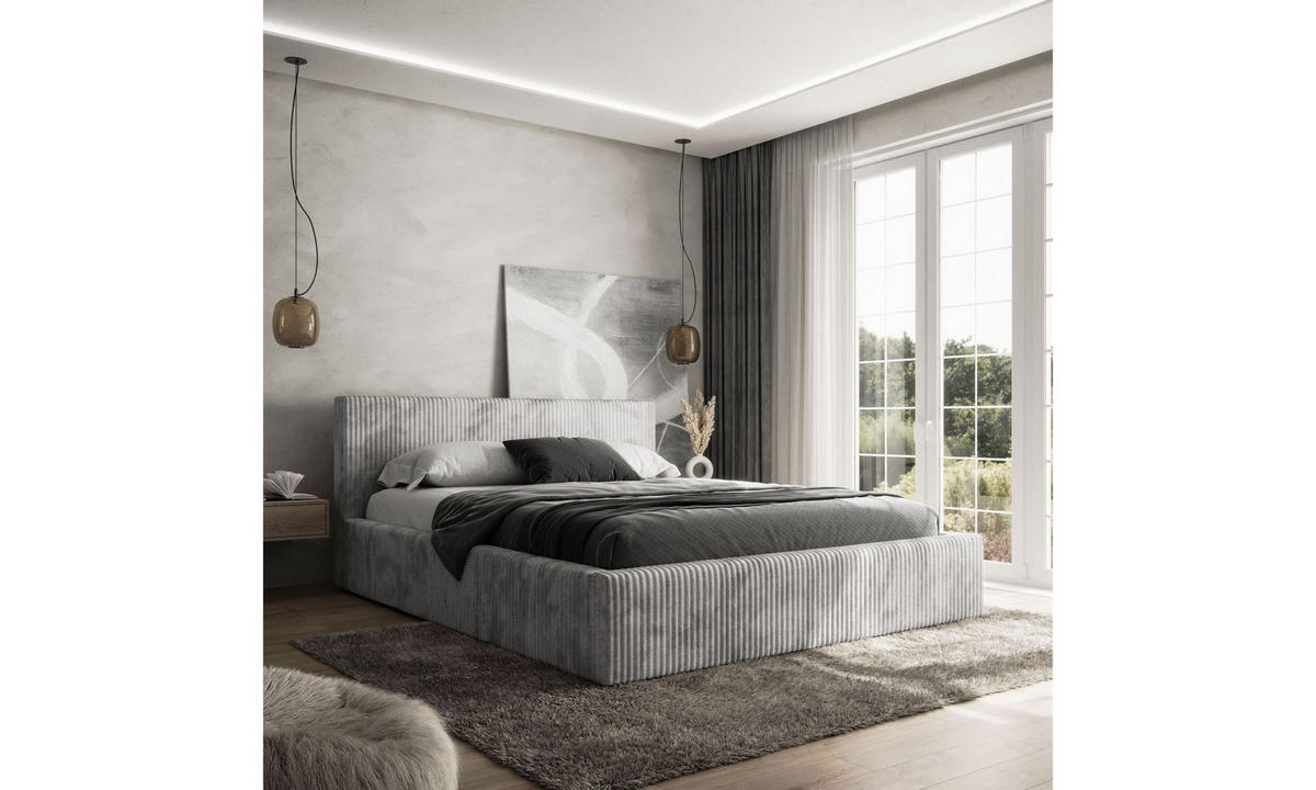POLSTERBETT TILIA 140x200 cm Tilia 86, 34 Holzlatten, Kopfteil 95 cm - Hellgrau, Textil (140/200cm) - Lookway