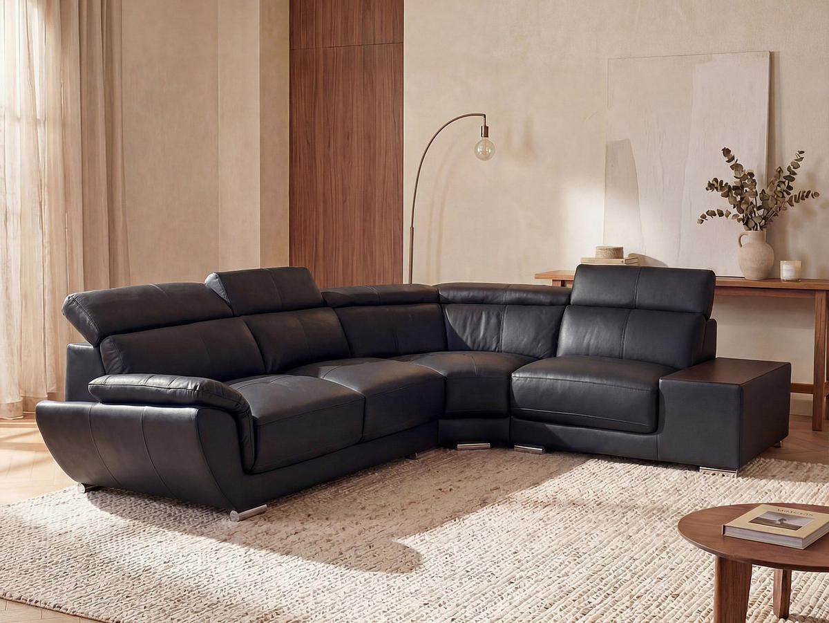 SOFA ohne Schlafmöglichkeit - 5 Personen - Leder - Schwarz - Schwarz, Leder (306/78/240cm) - Vente-Unique