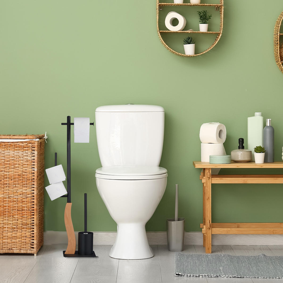 WC-GARNITUR - Schwarz, Holzwerkstoff/Kunststoff (26/87/20cm) - Relaxdays