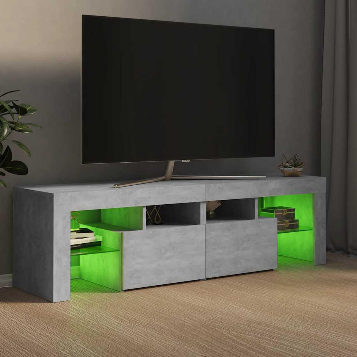 TV-SCHRANK Mit Led-Beleuchtung Betongrau 140/36,5/40 Cm - Grau, Holz (140/40/35cm) - vidaXL