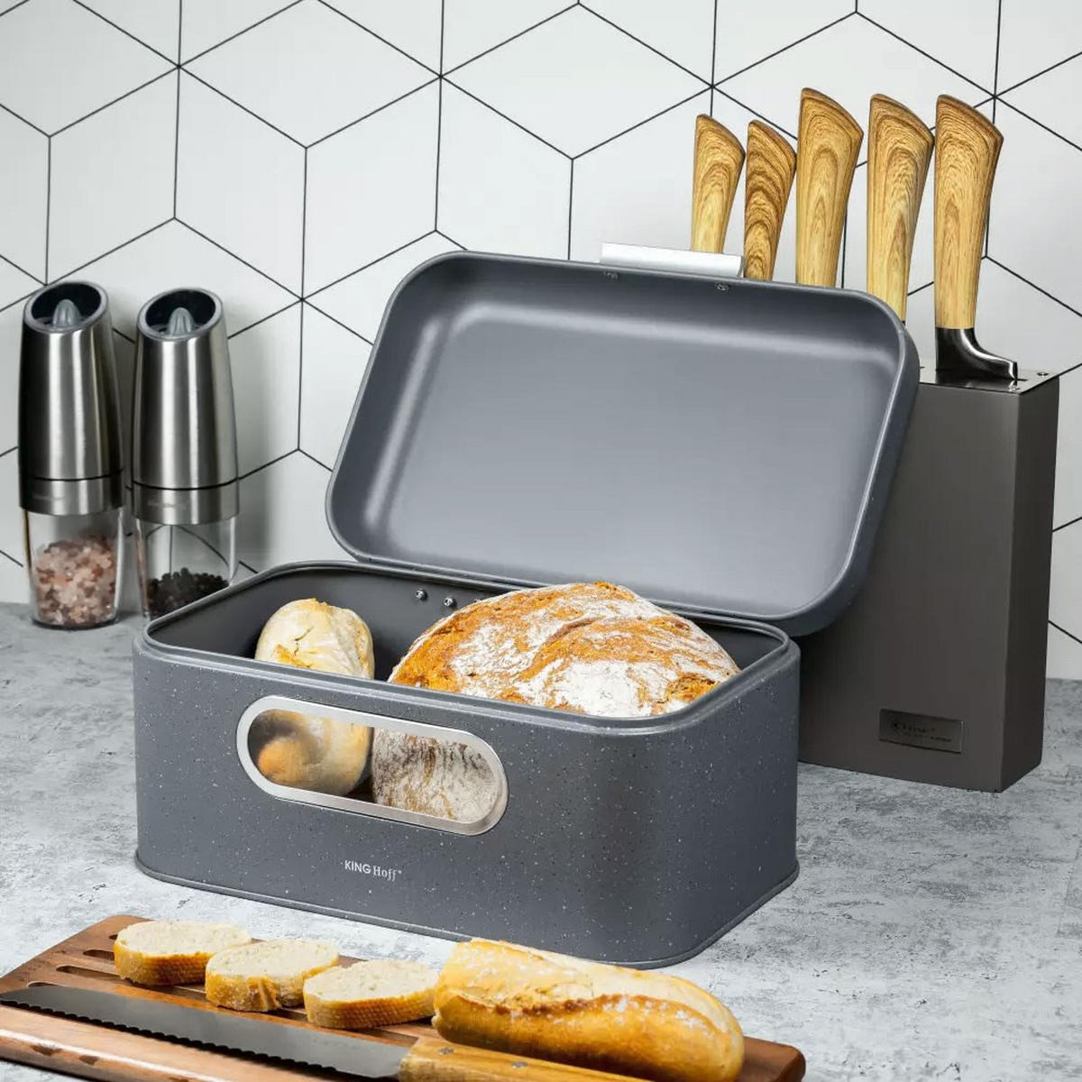 BROTKASTEN Grau 30/19.5/15.8 cm KH1080 - Grau, Metall (19.5/15.8/30cm) - Kinghoff 