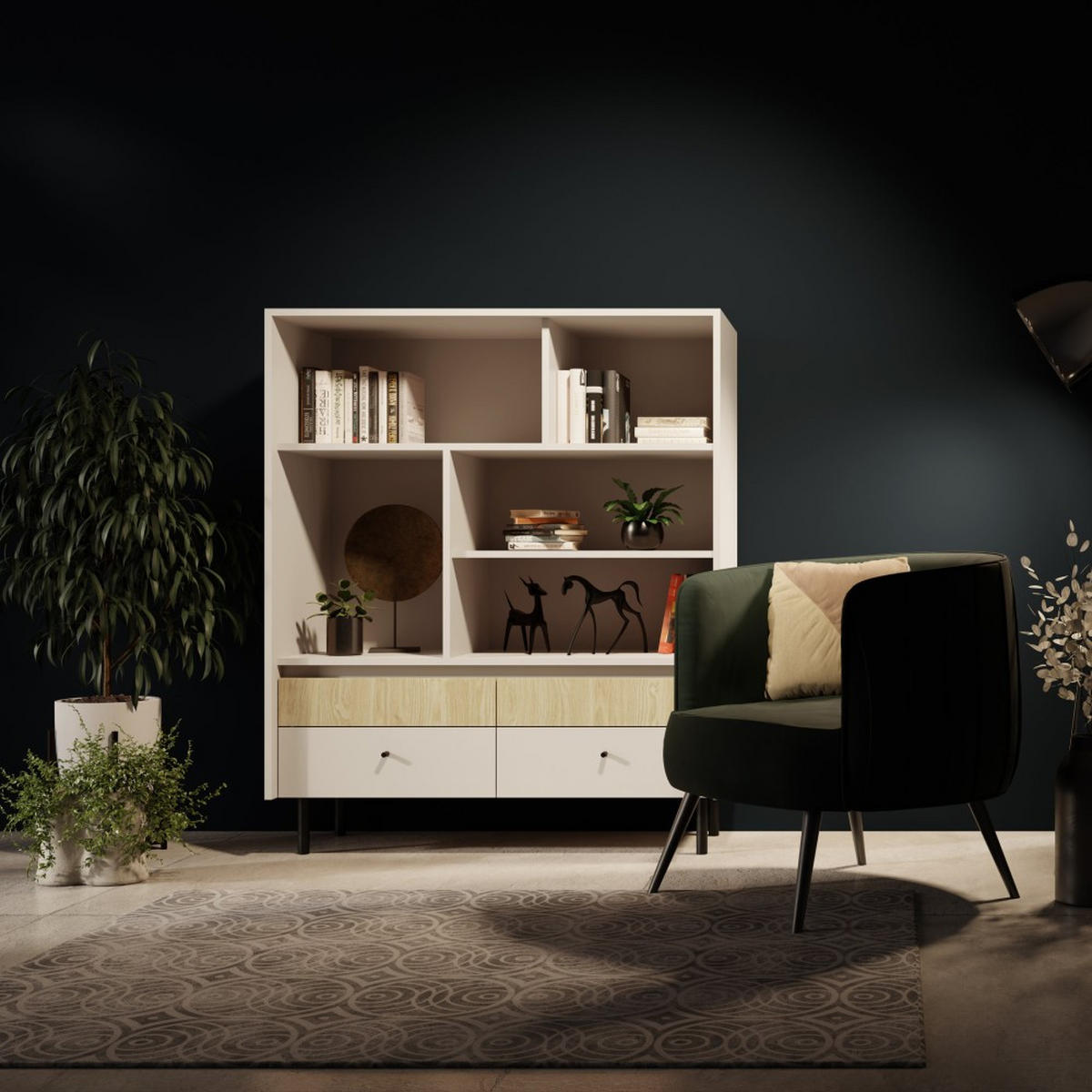 BÜCHERREGAL Monako mit 2 Türen, Beige Sand - Eichefarben/Beige, Holzwerkstoff/Metall (103/125/42cm) - Beautysofa