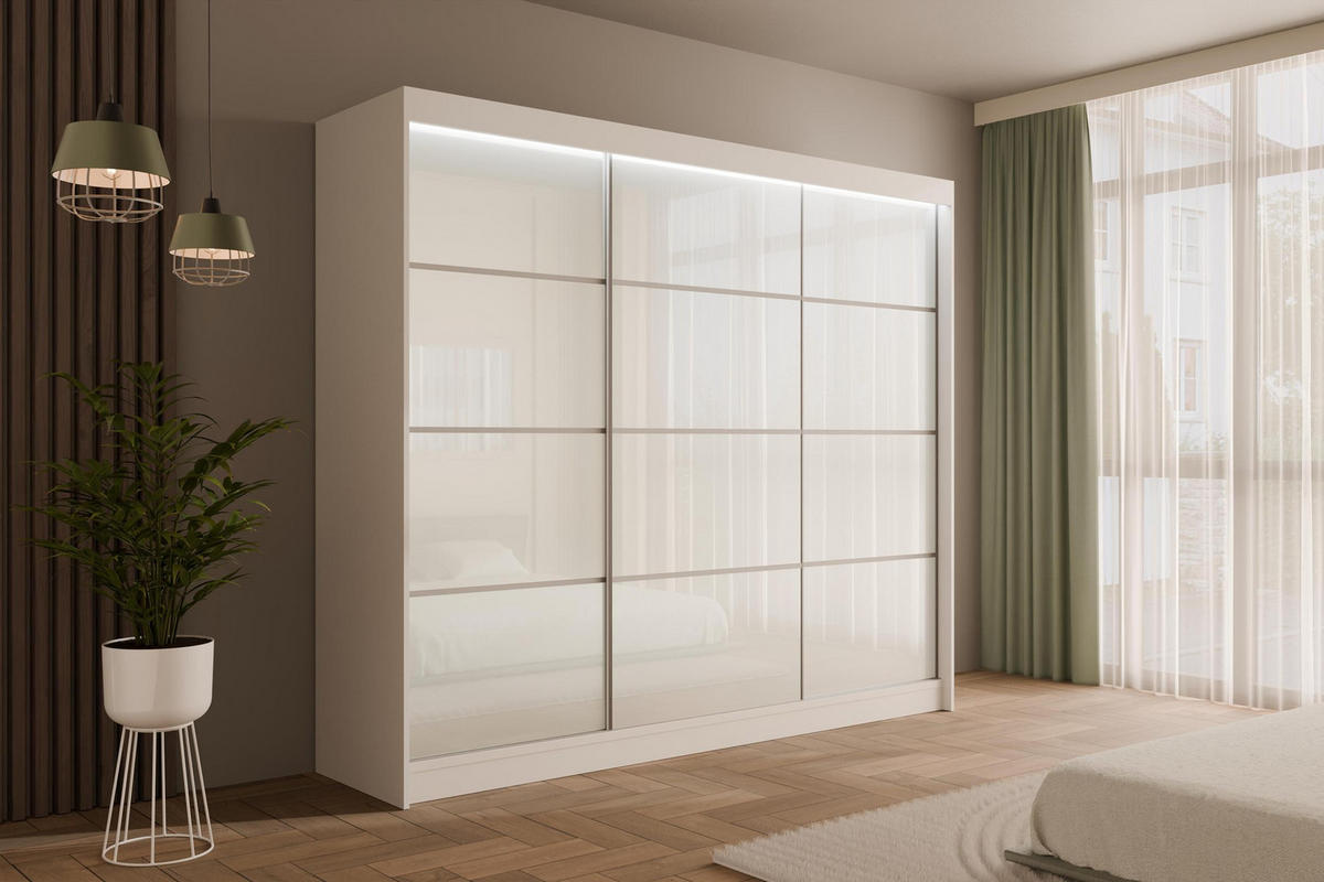 KLEIDERSCHRANK PEKA III mit LED - 250 cm - Weiß - Weiß, Holzwerkstoff (250/215/61cm) - ALTDECOR