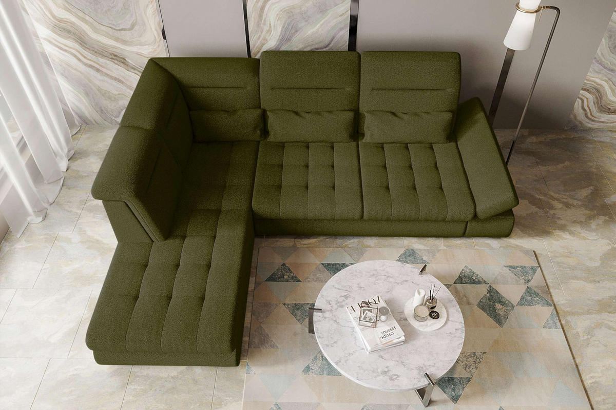 ECKSOFA Toscana Strukturstoff inkl. Schlaffunktion - Grün, Textil (227/279cm) - 99rooms