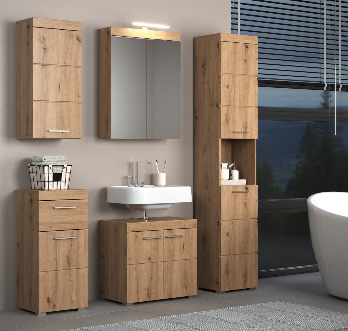 WASCHBECKENUNTERSCHRANK Asteiche 60 x 56 cm, Badschrank 2-türig - Eichefarben, Holzwerkstoff/Kunststoff (60/56/34cm) - Top.Furn