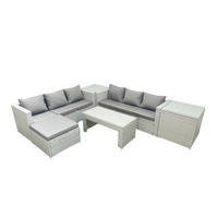 GARTENSOFA hohe Rückenlehne Polyrattan Hellgrau-Mix 7-Sitzer - Hellgrau/Grau, Glas/Kunststoff - Fimous