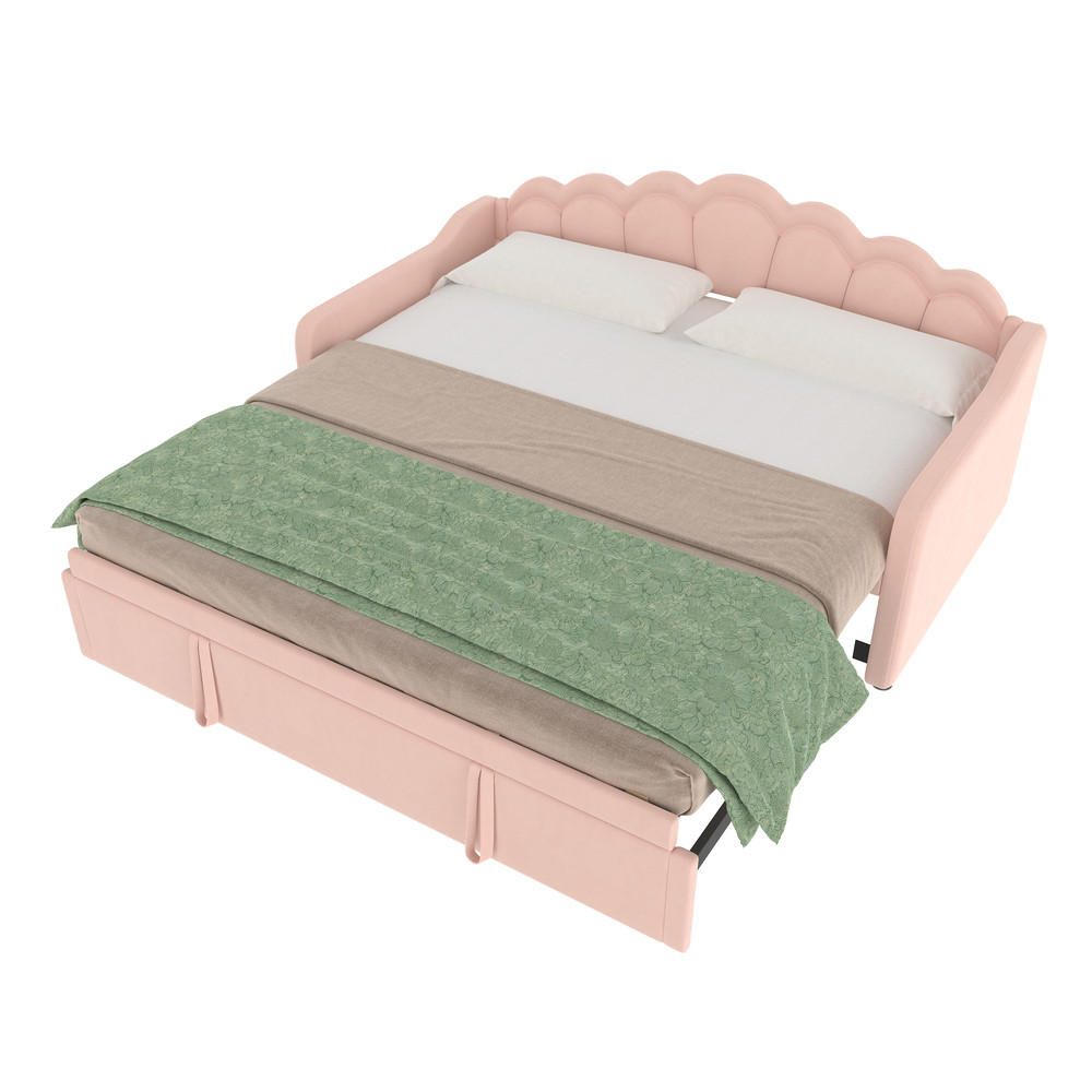 TAGESBETT 90/200 cm rosa mit ausziehbarem Bett und LED-Beleuchtung - Rosa, Textil (90/200cm) - OKWISH