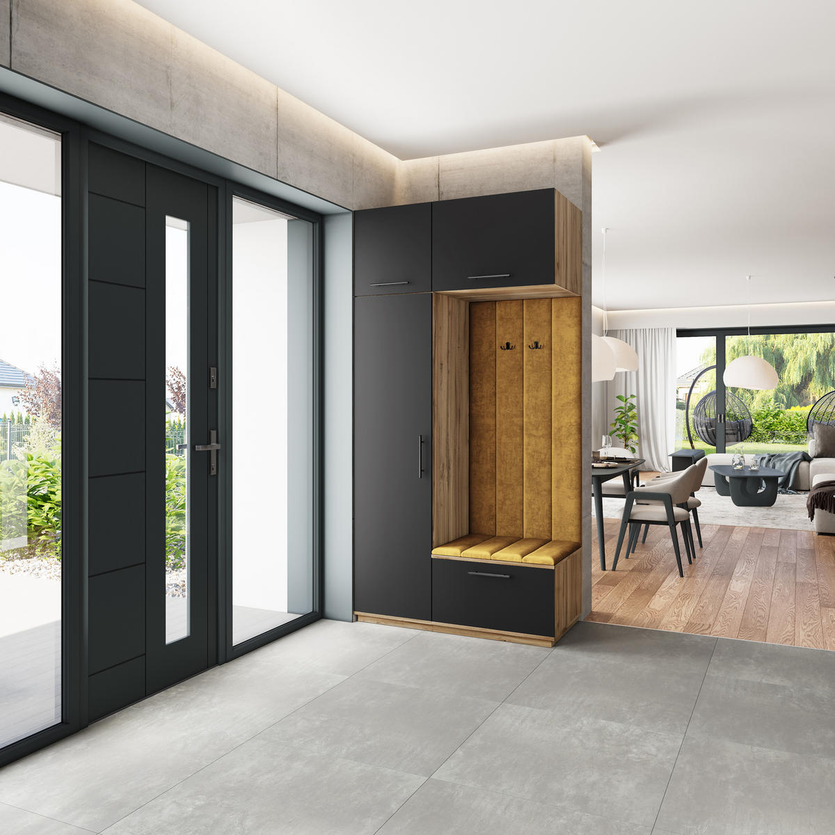 GARDEROBENSCHRANK REMA 120/240/60 cm Modern Garderobe-Set Eiche Wotan - Gelb/Eiche Wotan, Holzwerkstoff (120/240/60cm) - MASSENO