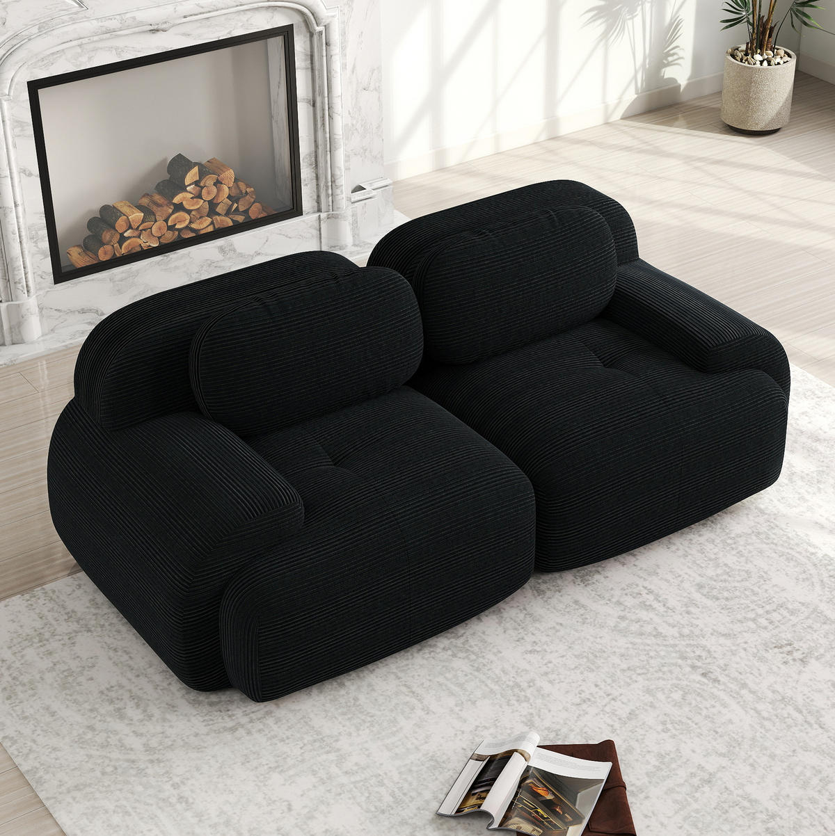 SOFA modular rahmenlos Cord Black - Schwarz, Kunststoff (103/75/208cm) - Meubliv