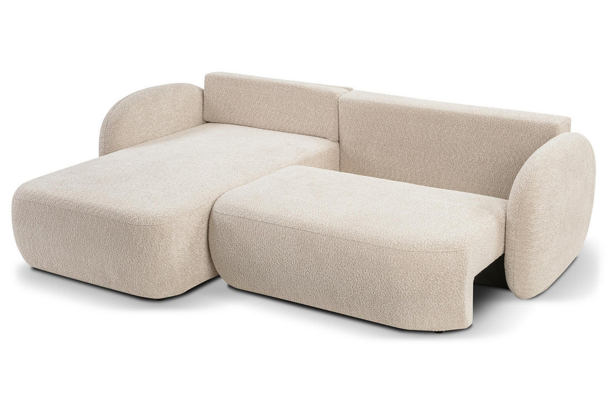 ECKSOFA AMICO L-S Beige Boucle-Stoff mit Schlaffunktion - Beige, Holz (248/174cm) - MASSENO