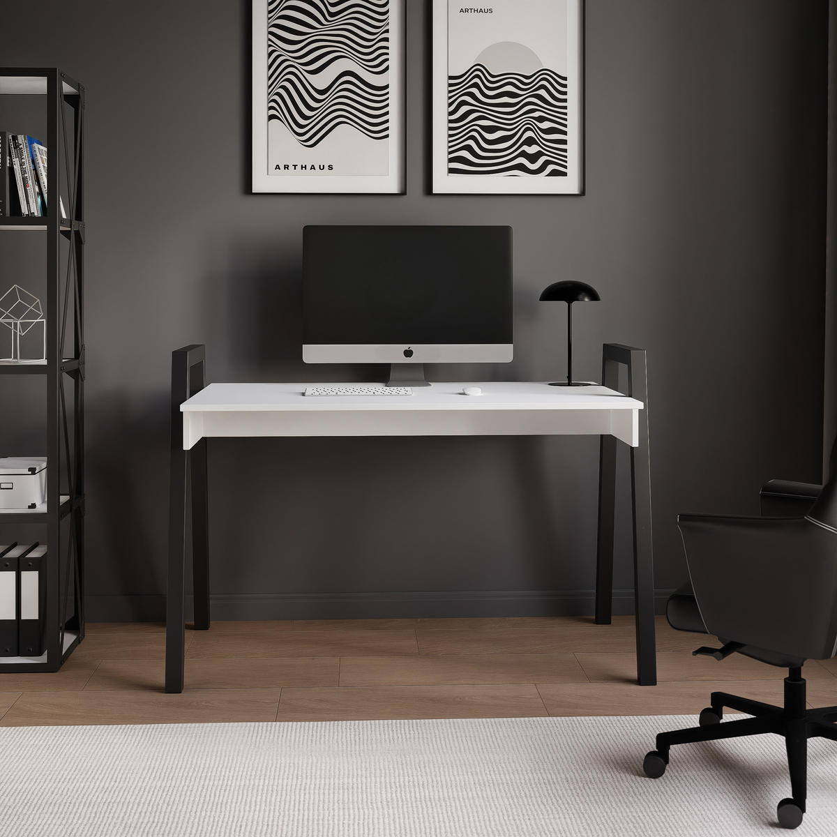 SCHREIBTISCH NOVO 120/68/82 cm, Schwarz / Weiß - Schwarz/Weiß, Holzwerkstoff/Metall (68/120/82cm) - Idohome