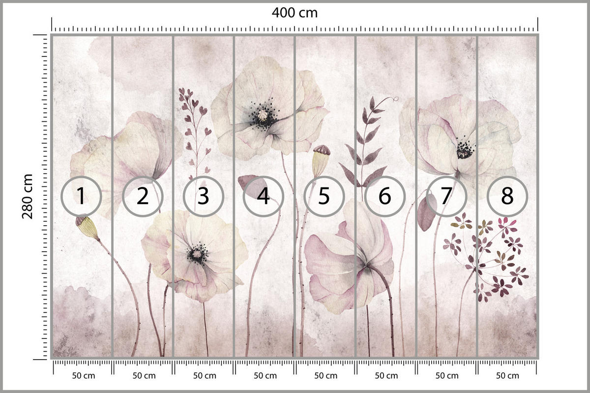 FOTOTAPETE für Schlafzimmer Zarte Mohnblumen Wiese Blumen 400x280 - Violett, Papier (400/280cm) - Muralo