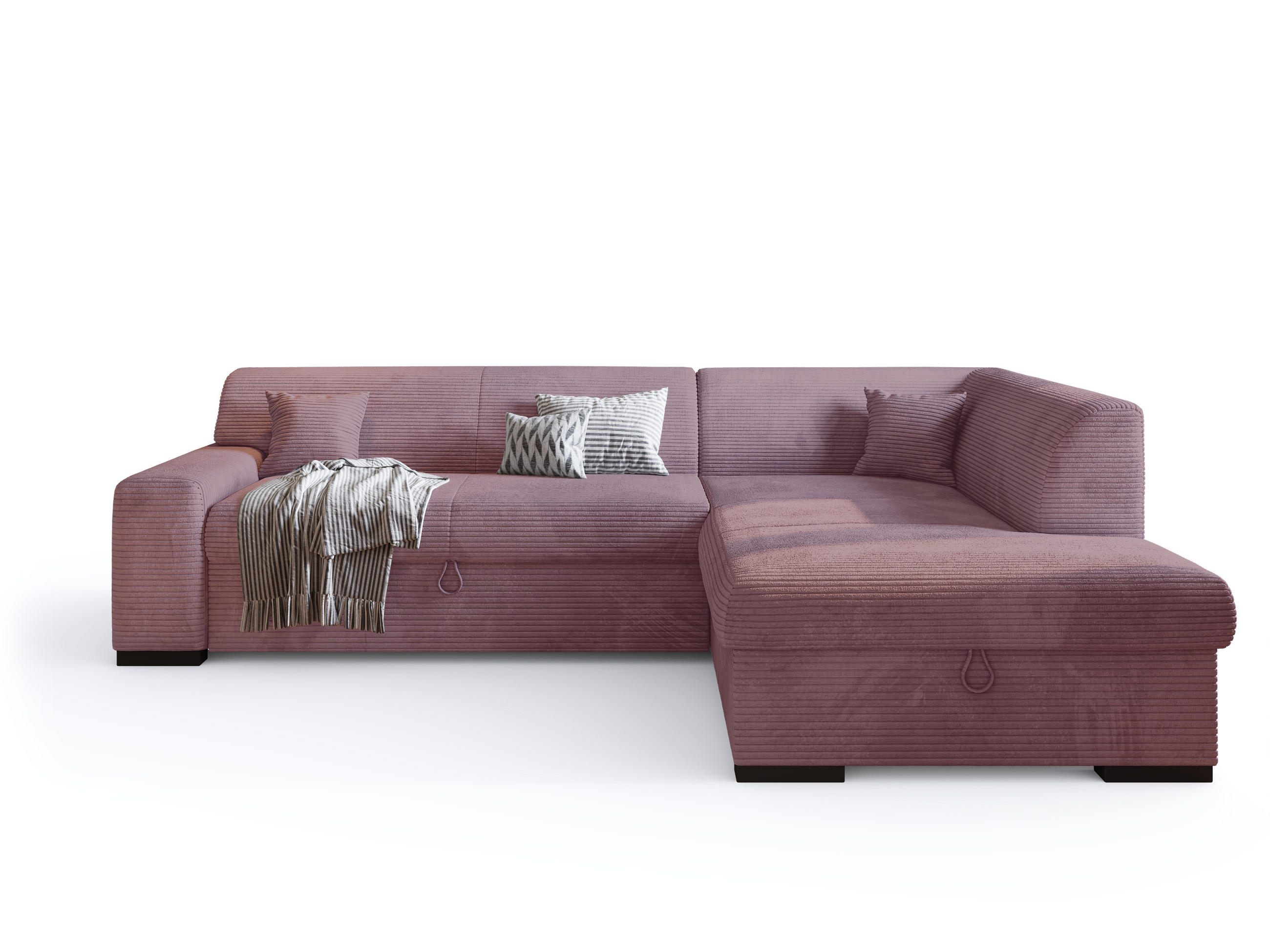 ECKSOFA mit Schlaffunktion Cordstoff MILENZO Puderrosa Rechts - Rosa, Holz (260/175cm) - Bromarkt