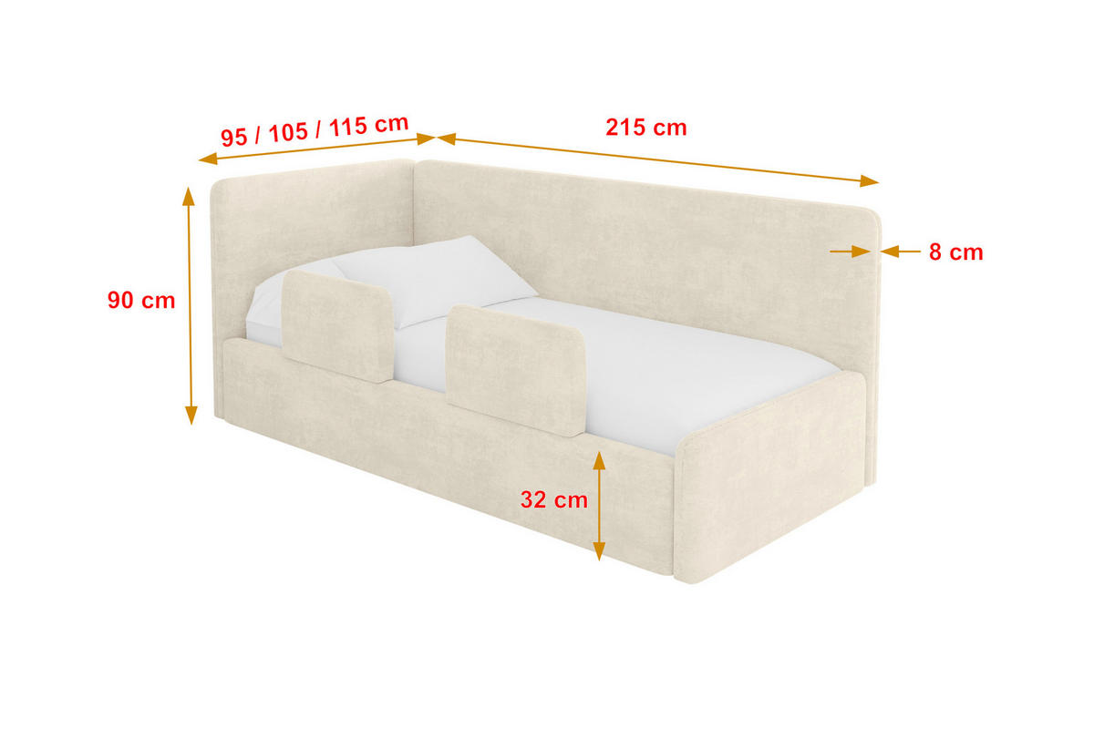EINZELLBETT Jugendbett mit Bettkasten, Rechts - NORY 100x200 Beige - Naturfarben, Holzwerkstoff/Textil (100/200cm) - ALTDECOR