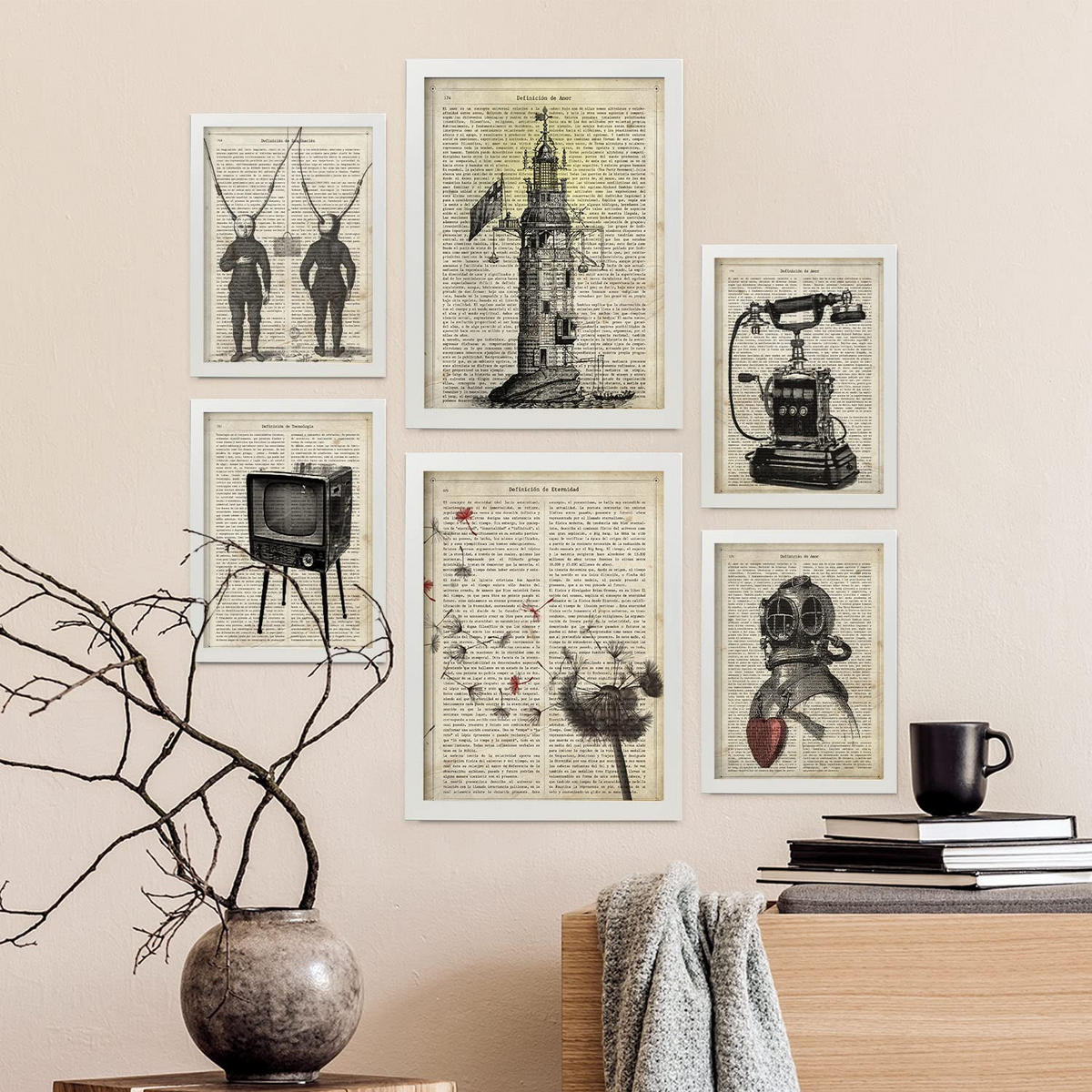 POSTER Set Mit 6 Vintage-Ästhetik Größe A3 & A4 Weißer Rahmen - Weiß, Papier (29.7/1cm) - Nacnic