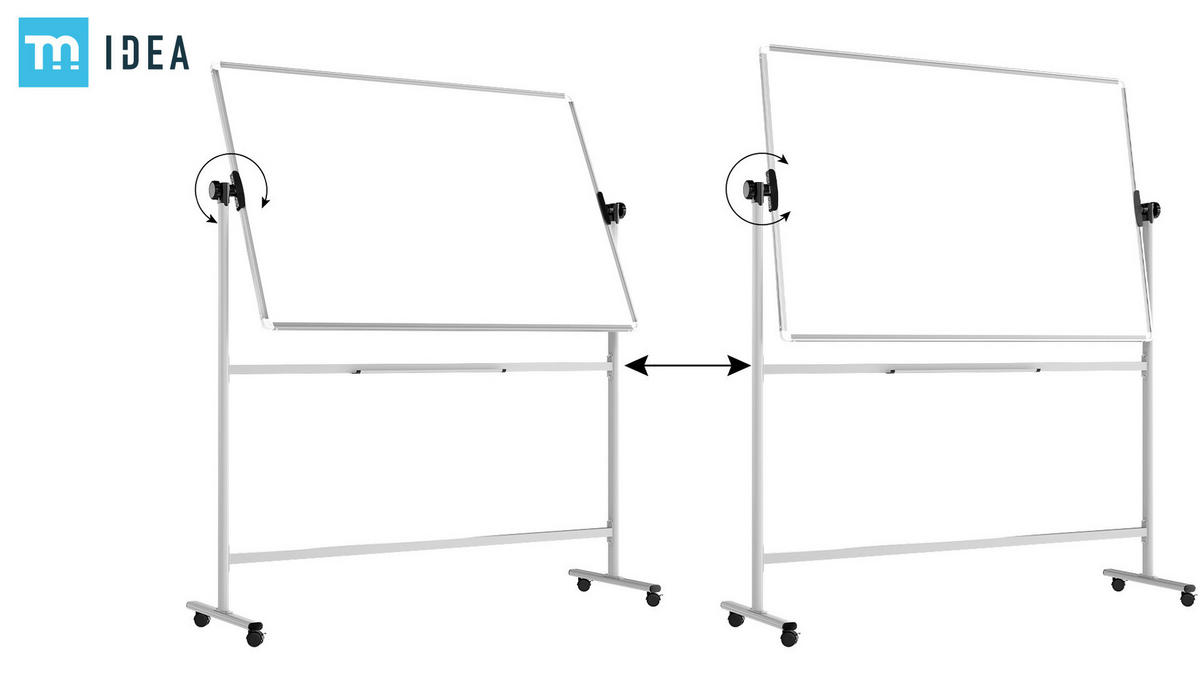 MOBILES Board, Serie: TM Idea/Flex - mit doppelseitiger Whiteboard-Oberfläche, drehbar, 180x120 cm - Weiß, Metall (180/120/1.8cm) - ALLboards