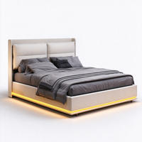 POLSTERBETT 140/200 cm, Beige, mit Stauraum, LED-Beleuchtung und Ladefunktion, Doppelbett mit Lattenrost - Beige/Naturfarben, Holz/Metall (140/200cm) - FURNISHINGS HOME
