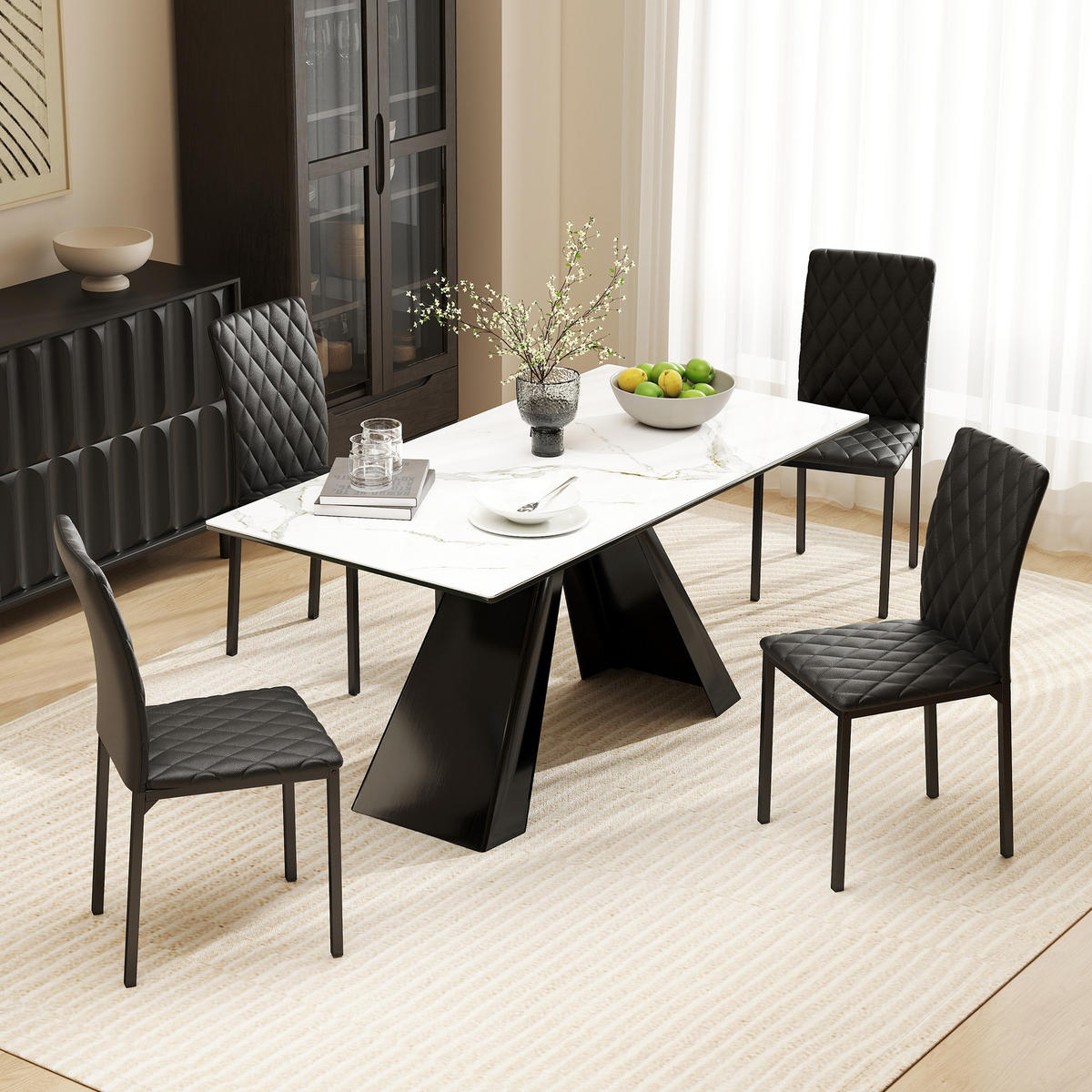 ESSZIMMERSTÜHLE 4er-Set Schwarz 41.0/50.0/91.0 cm - Schwarz, Leder (50/91/41cm)
