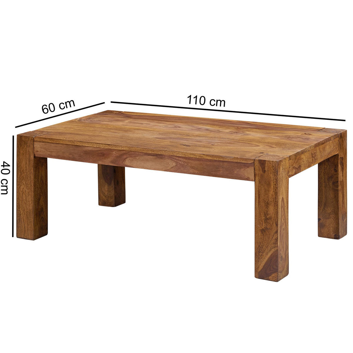 COUCHTISCH aus Akazienholz, rustikal, quadratisch, handgefertigt, Braun 110x60x40 cm - Braun, Holz (60/110/40cm) - KADIMA DESIGN