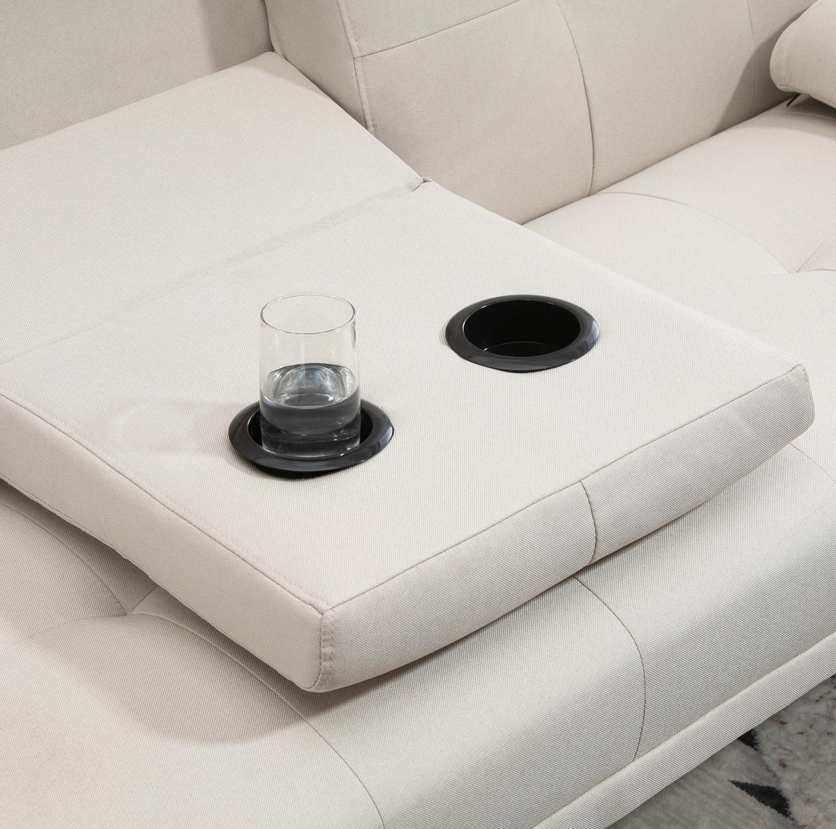 SCHLAFSOFA 3-Sitzer mit klappbarem Tisch 181 cm Beige - Beige, Holzwerkstoff (181/78/77cm) - Meubliv