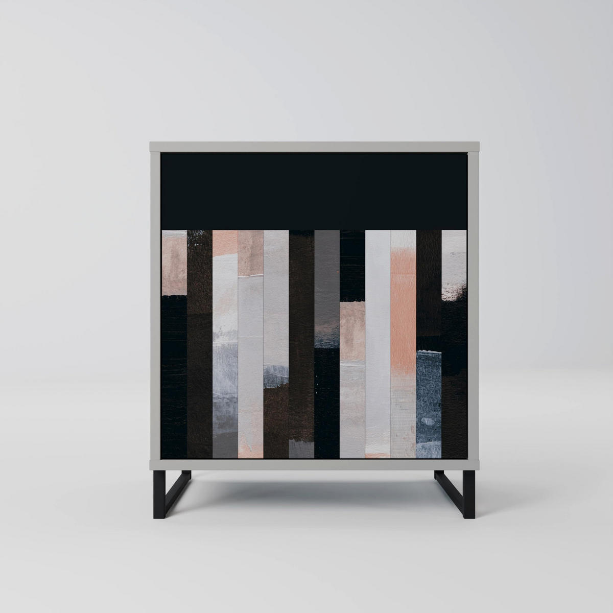 SIDEBOARD COLLAGE OF RECTANGLES, Grau, 57,5x42x75,5 cm, Goldfarbene Metallfüße - Goldfarben/Multicolor, Holzwerkstoff/Metall (57.5/75.5/42cm) - SpaceRebels