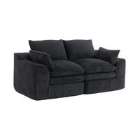 2-SITZER Sofa aus Cord 191x94x85 cm Schwarz mit Seitentaschen, Kissen und 3-lagigem Schaumstoff mit Federkern - Schwarz, Textil (191/85/94cm) - Modfu