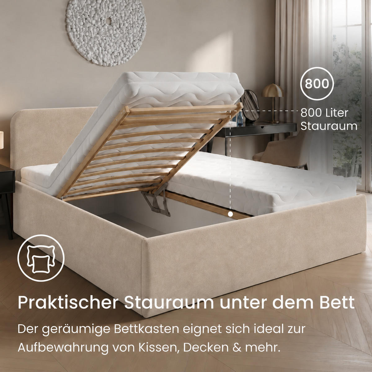 POLSTERBETT 200x200 cm Microvelours in Beige - Beige, Textil (200/200cm) - Home Collective