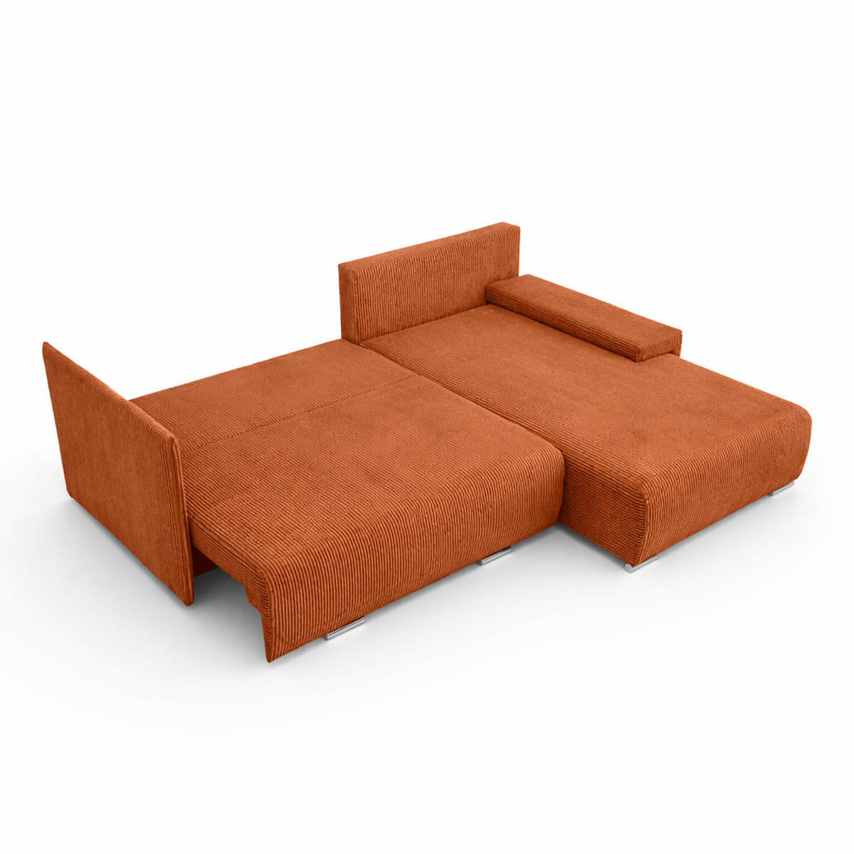 ECKSOFA L-Form Schlaffunktion Livorno Cord-Stoff Kupfer Rechts - Chromfarben/Schwarz, Holz/Kunststoff (246/188cm) - Kaiser Möbel