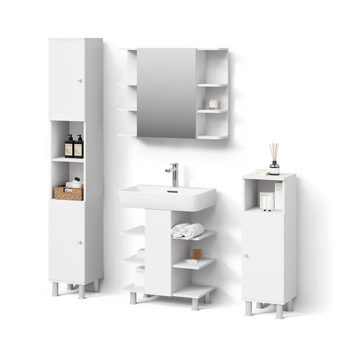 BADMÖBEL-SET Fucino Weiß 4 Teile - Weiß, Holzwerkstoff (79.6/190/36.6cm) - Livinity®