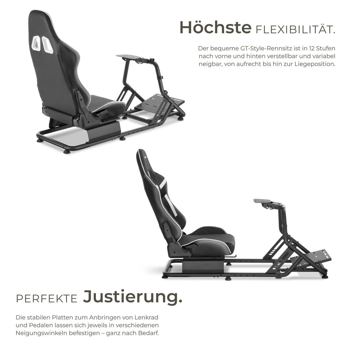 SIM-RACING-COCKPIT Play, GT-Style Rennsitz,57 x 144 x 108,5 cm, schwarz - Schwarz, Metall (57/62/220cm) - tectake