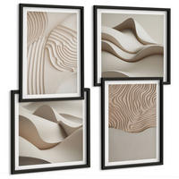 BILDER SET 4er Set - 50x50 cm & 40x60 cm Schwarzer Rahmen - Abstrakte Wellen auf dem Sand - Schwarz, Kunststoff (50/50cm) - TULUP