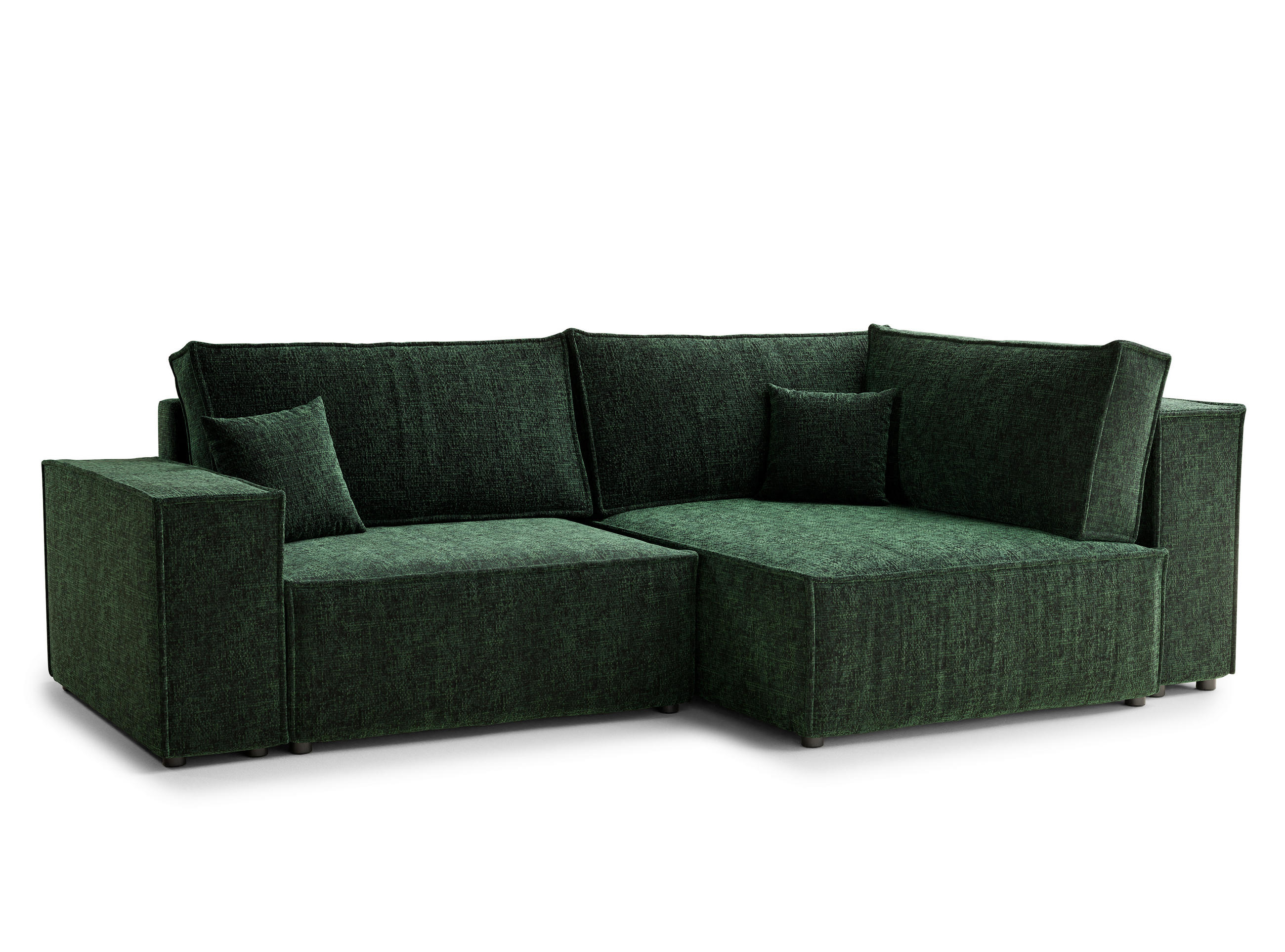 ECKSOFA MIT SCHLAFFUNKTION Tonga Dunkelgrün Chenille-Stoff - Dunkelgrün/Schwarz, Holz/Holzwerkstoff (255/105cm) - Maison de Reve