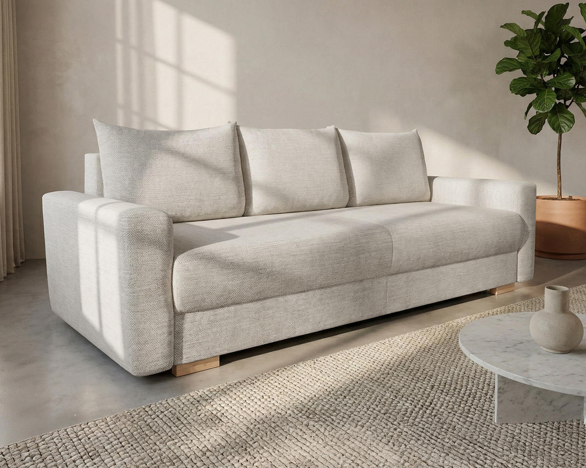 3-SITZER-SCHLAFSOFA ELMA mit Bettfunktion, Beige - Beige, Holz (230/79/93cm) - Homesy