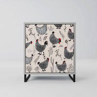 SIDEBOARD HAPPY HENS, Grau, 57,5x42x67,5 cm, Schwarze Metall-Rahmenfüße - Multicolor/Schwarz, Holzwerkstoff/Metall (57.5/67.5/42cm) - SpaceRebels