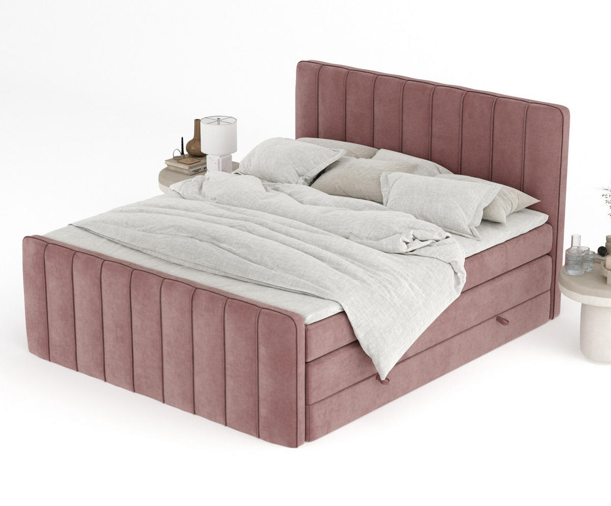 BOXSPRINGBETT Novara Rosa 140/200 cm - Schwarz/Rosa, Holz/Holzwerkstoff (140/200cm) - Maison de Reve