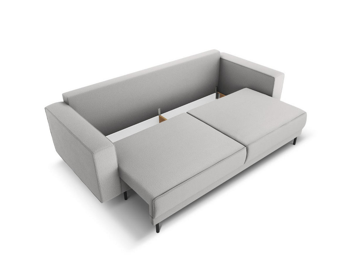 AUSKLAPPBARES-SOFA mit Bettkasten Caro aus strukturiertem Stoff hellgrau 3 Sitzplätze - Hellgrau, Textil (97/93/236cm) - Micadoni