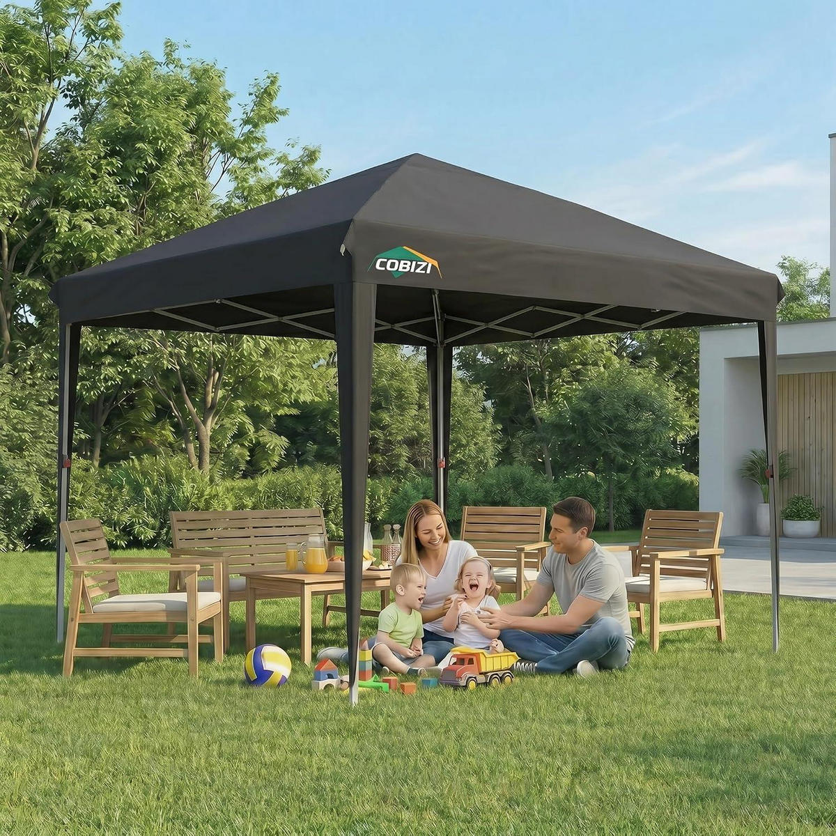 FALTPAVILLON 3x3m Wasserdicht UV-Schutz Schwarz - Schwarz, Textil (300/260/300cm)