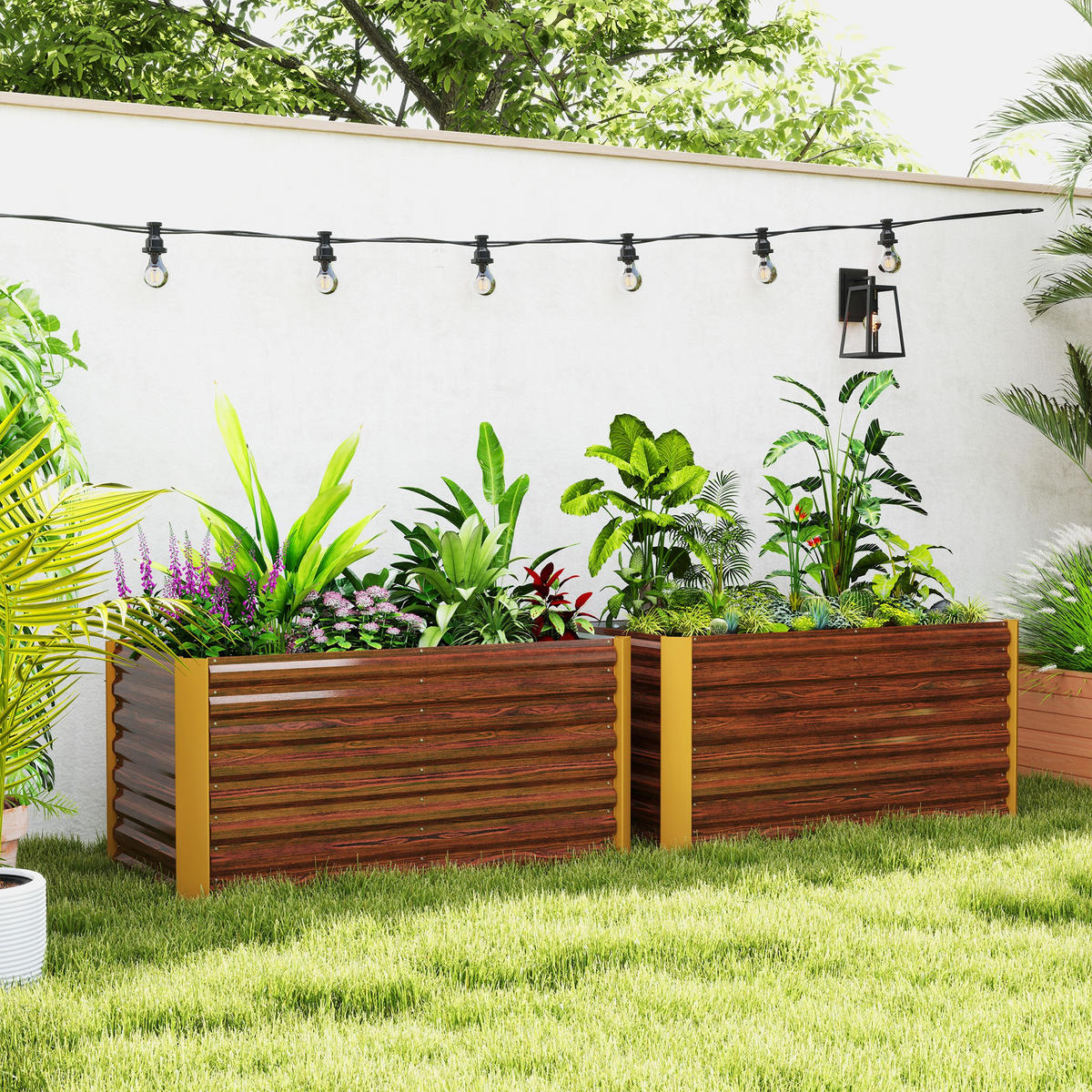 HOCHBEET-SET, 120L x 60B x 60H cm - Braun, Metall (60/60/120cm) - Outsunny