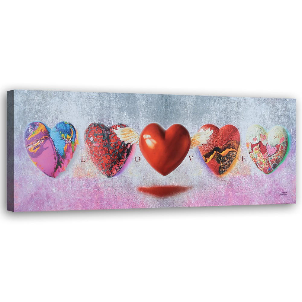 WANDBILD herzen und liebe schriftzug auf einem rosa hintergrund - Rot, Textil (90/30cm) - Feeby