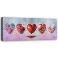 WANDBILD herzen und liebe schriftzug auf einem rosa hintergrund - Rot, Textil (90/30cm) - Feeby